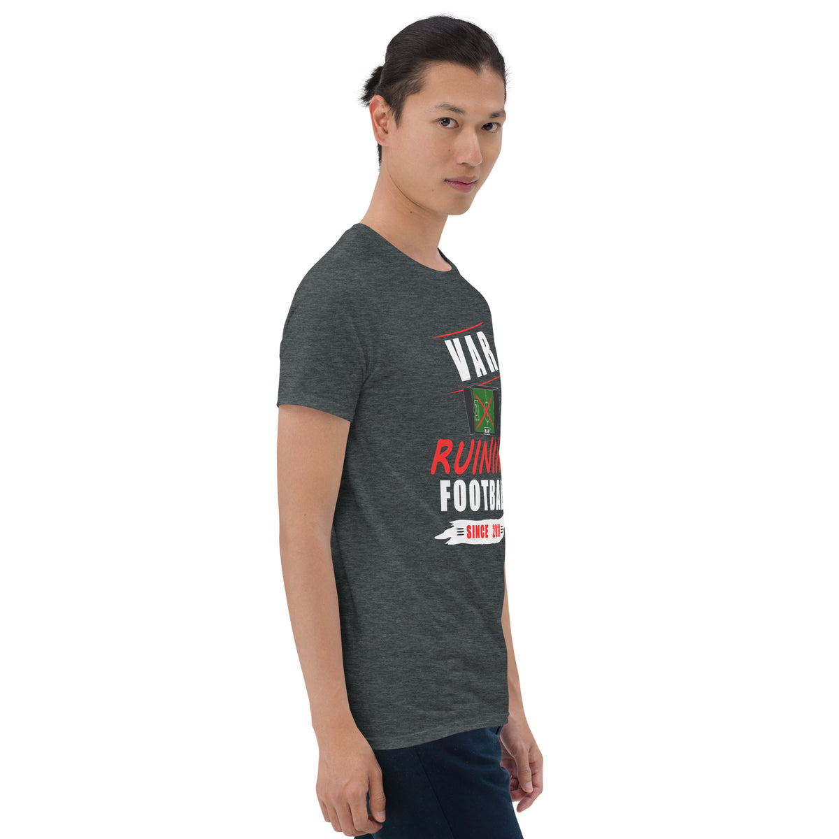 VAR Ruining Football t-shirt in dark heather grey, right front view