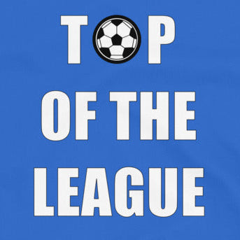 Text 'Top of the League' with a Football icon on a royal blue background