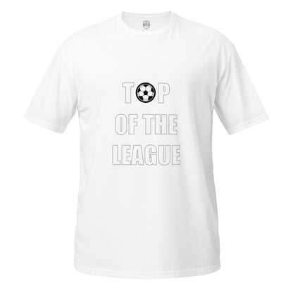 White T-Shirt Short sleeve, round neck with the print saying Top of the league with a football graphic