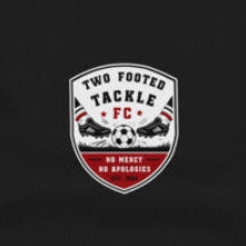 Two Footed Tackle FC t-shirt in black, front view