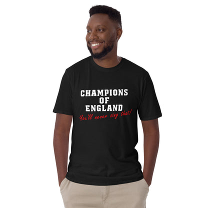 Champions of England t-shirt in black, alternative front view