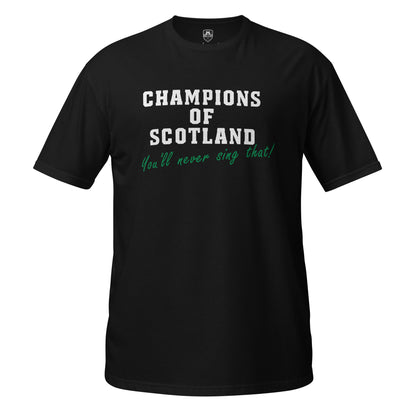 Champions of Scotland t-shirt in black, alternative front view