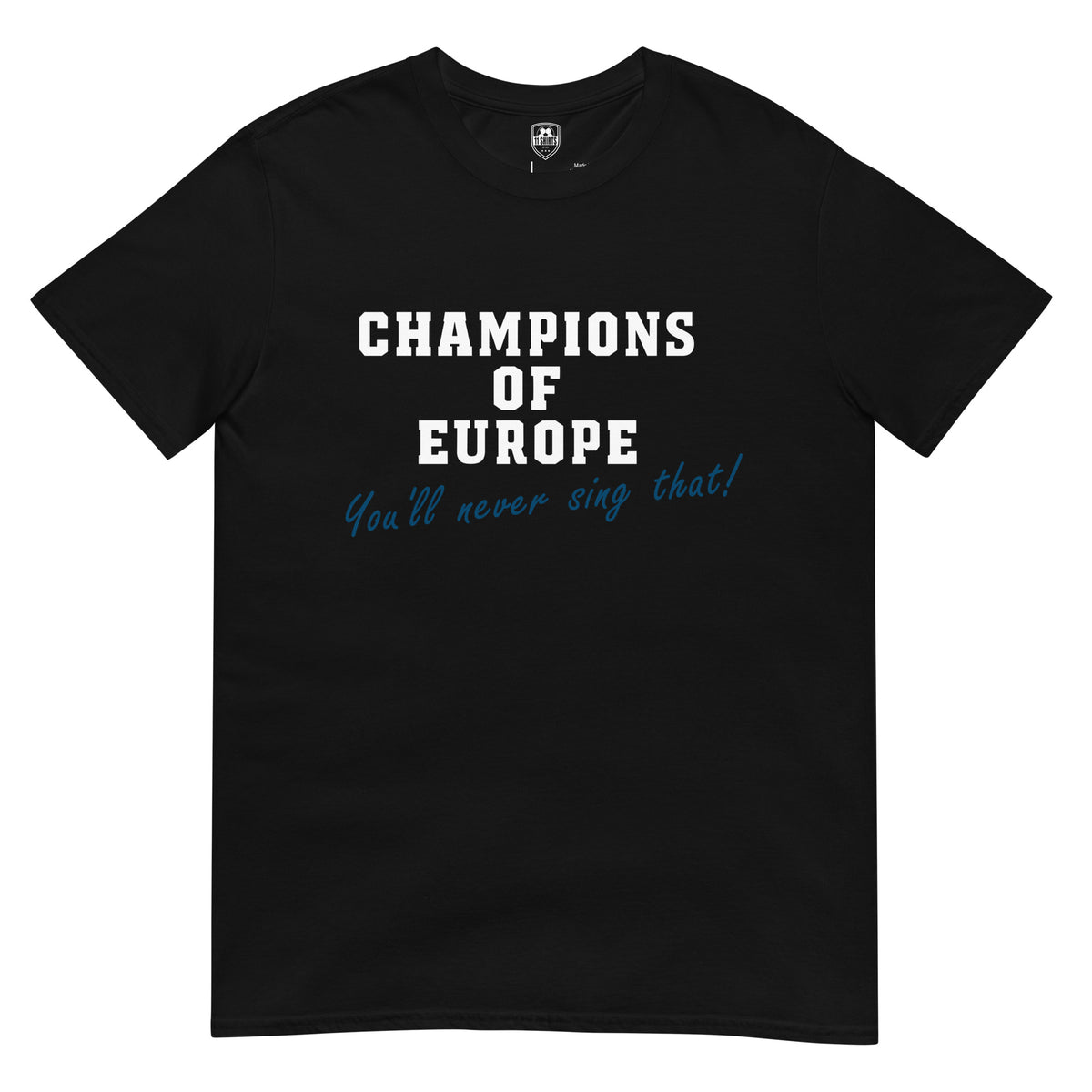 Champions of Europe t-shirt in black, front view