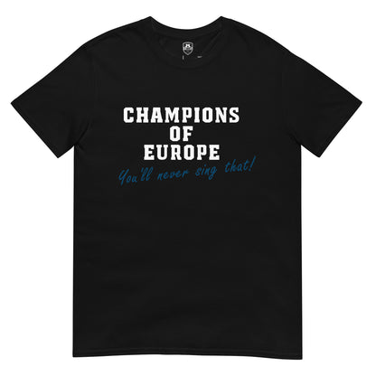 Champions of Europe t-shirt in black, front view