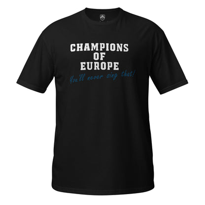 Champions of Europe t-shirt in black, alternative front view