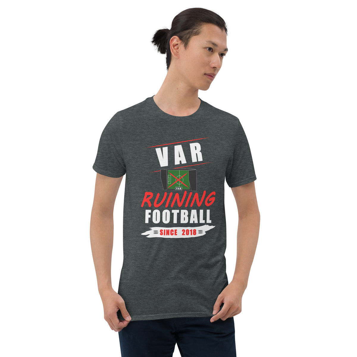 VAR Ruining Football t-shirt in dark heather grey, alternative front view