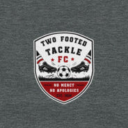 Two Footed Tackle FC t-shirt in dark heather grey, front view