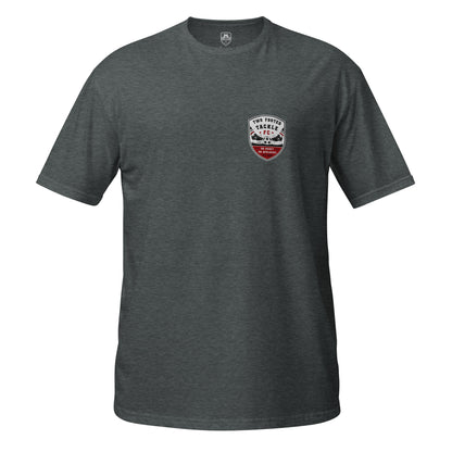 Two Footed Tackle FC t-shirt in dark heather grey, alternative front view