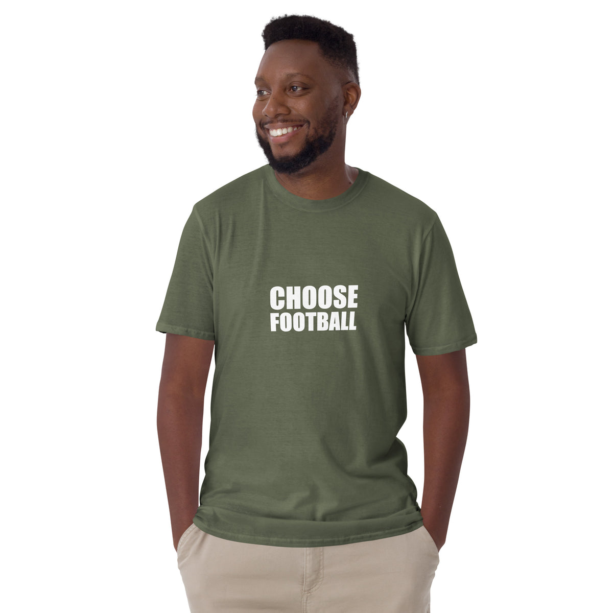 Choose Football t-shirt in military green, front view