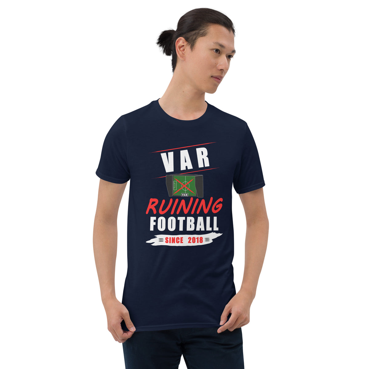 VAR Ruining Football t-shirt in navy, alternative front view