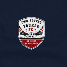 Two Footed Tackle FC t-shirt in navy, front view