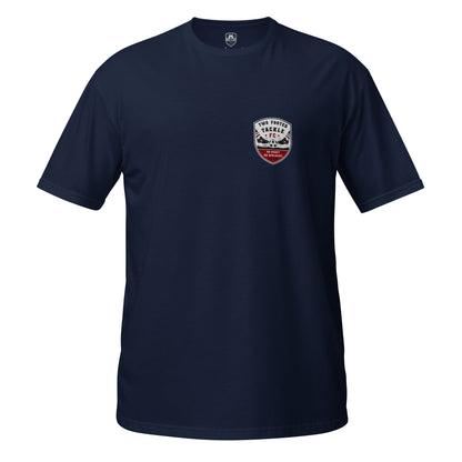 Two Footed Tackle FC t-shirt in navy, alternative front view